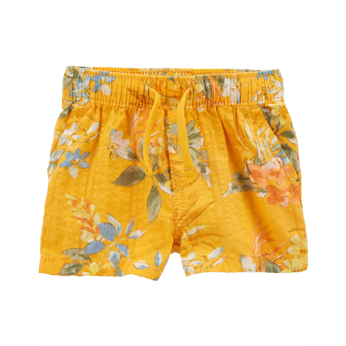 Carters Burnt Gold Baby Floral Print Seersucker Drawstring Shorts