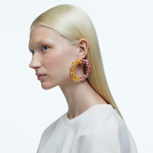 Swarovski Millenia hoop earrings, Pear cut, Large, Multicolored, Gold-tone plated