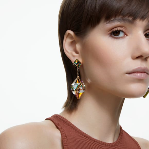 Swarovski Curiosa drop earrings, Mixed cuts, Green, Gold-tone plated