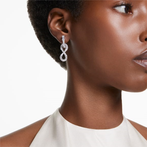 Swarovski Hyperbola drop earrings, Infinity, White, Rhodium plated