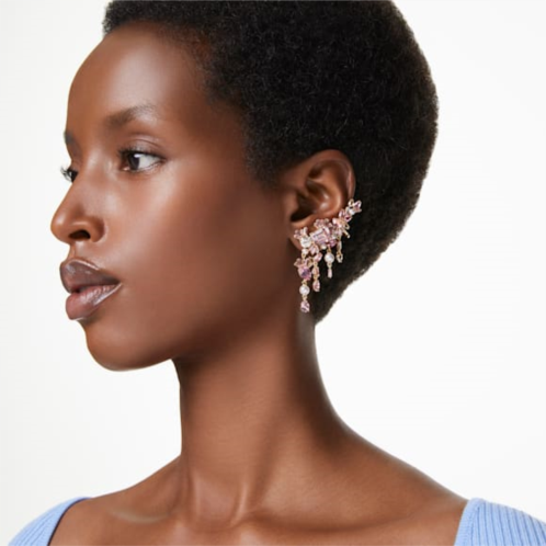 Swarovski Gema clip earrings, Mixed cuts, Chandelier, Flower, Pink, Gold-tone plated