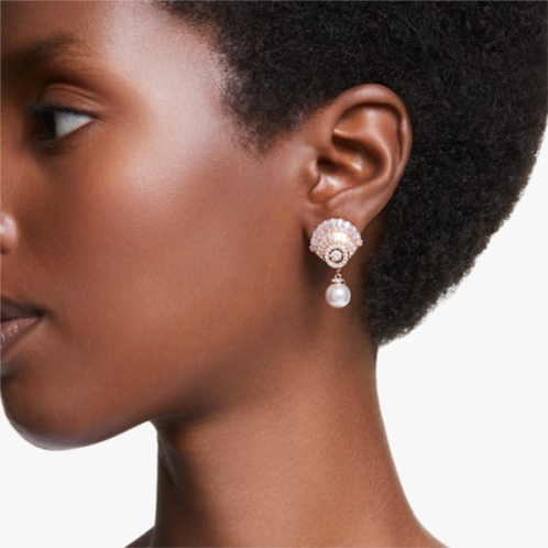 Swarovski Idyllia drop earrings, Shell, White, Rose gold-tone plated