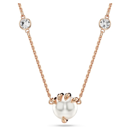 Swarovski Dragon & Phoenix pendant, Crystal pearls, Dragons claw, White, Rose gold-tone plated