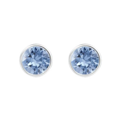 Swarovski Solitaire stud earrings, Round cut, Blue, Rhodium plated