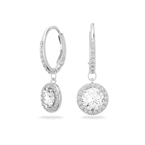 Swarovski Angelic drop earrings, Round cut, White, Rhodium plated