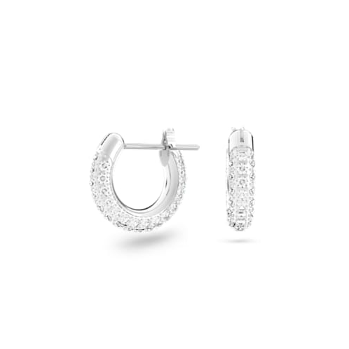 Swarovski Stone hoop earrings, Pave, Small, White, Rhodium plated