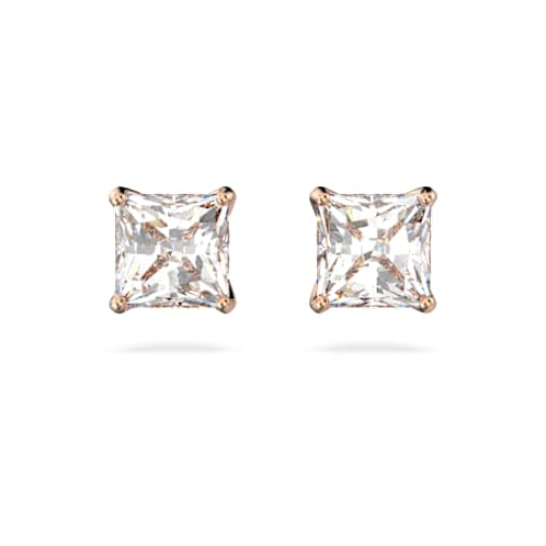 Swarovski Attract stud earrings, Square cut, Small, White, Rose gold-tone plated
