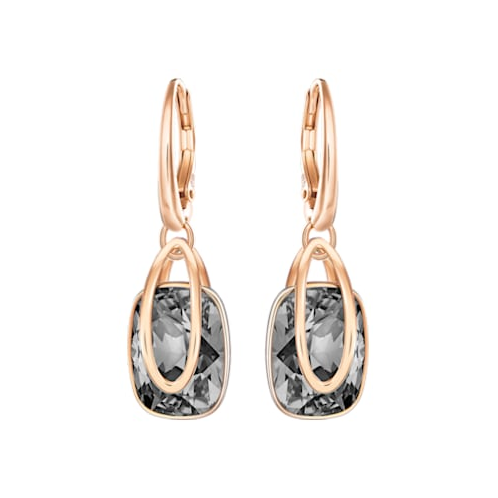 Swarovski Holding drop earrings, Gray, Rose gold-tone plated