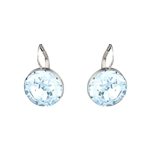 Swarovski Bella drop earrings, Blue, Rhodium plated
