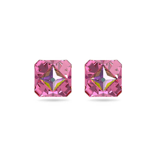 Swarovski Ortyx stud earrings, Pyramid cut, Pink, Gold-tone plated