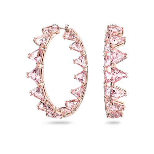 Swarovski Ortyx hoop earrings, Triangle cut, Pink, Rose gold-tone plated