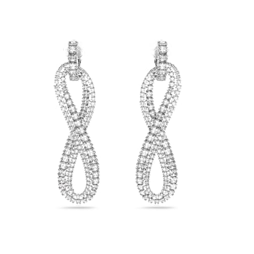Swarovski Hyperbola clip earrings, Infinity, White, Rhodium plated