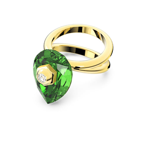 Swarovski Numina ring, Pear cut, Green, Gold-tone plated