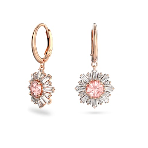 Swarovski Sunshine drop earrings, Mixed cuts, Sun, Pink, Rose gold-tone plated