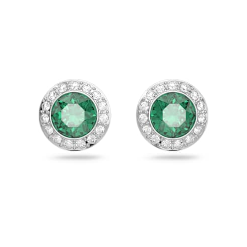 Swarovski Angelic stud earrings, Round cut, Green, Rhodium plated