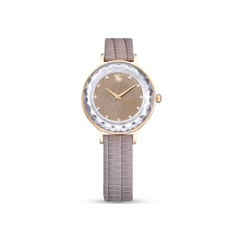 Swarovski Octea Nova watch, Swiss Made, Leather strap, Beige, Rose gold-tone finish
