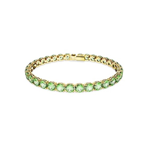 Swarovski Matrix Tennis bracelet, Round cut, Green, Gold-tone plated