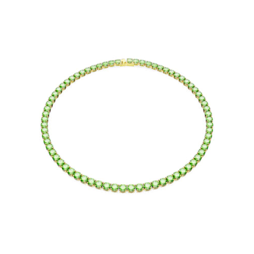 Swarovski Matrix Tennis necklace, Round cut, Medium, Green, Gold-tone plated