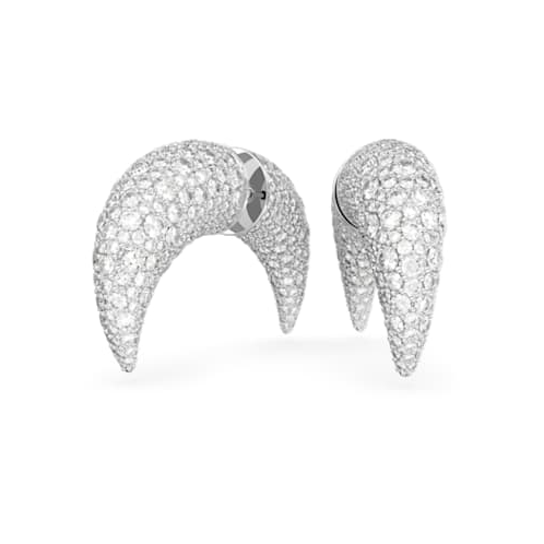 Swarovski Luna stud earrings, Moon, Large, White, Rhodium plated