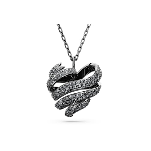 Swarovski Volta pendant, Heart, Small, Black, Ruthenium plated