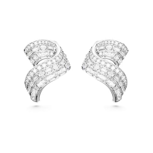 Swarovski Hyperbola stud earrings, Mixed cuts, White, Rhodium plated
