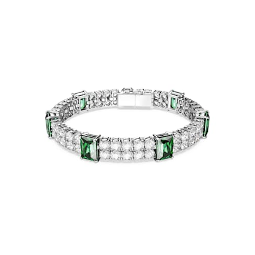 Swarovski Matrix Tennis bracelet, Mixed cuts, Green, Rhodium plated