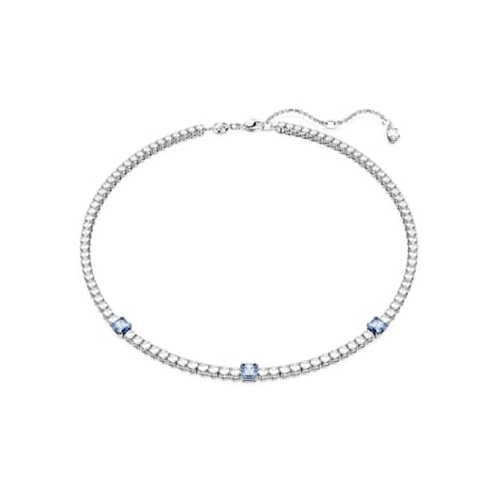 Swarovski Matrix Tennis necklace, Mixed cuts, Blue, Rhodium plated