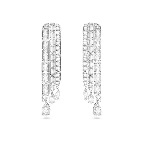 Swarovski Hyperbola drop earrings, Mixed cuts, White, Rhodium plated