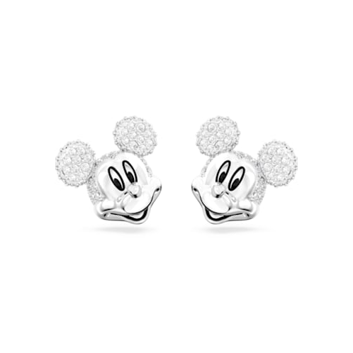 Swarovski Disney Mickey Mouse stud earrings, White, Rhodium plated