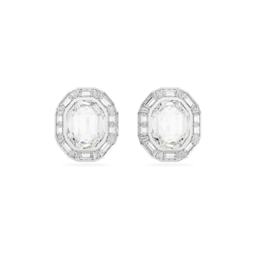 Swarovski Mesmera clip earrings, Octagon cut, White, Rhodium plated