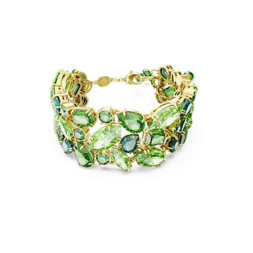 Swarovski Gema bracelet, Mixed cuts, Green, Gold-tone plated