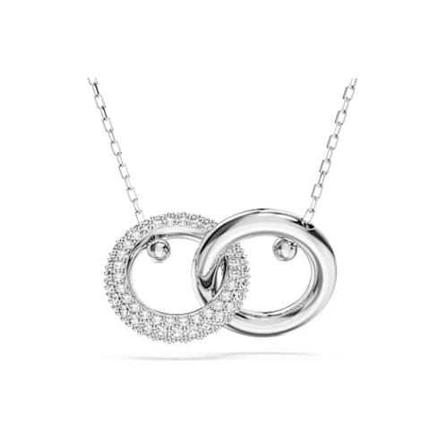 Swarovski Dextera pendant, Interlocking loop, White, Rhodium plated