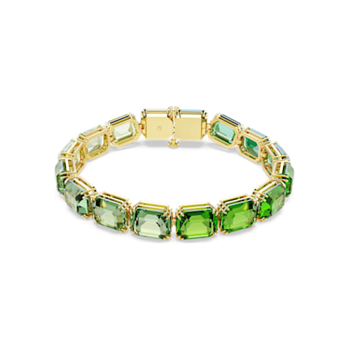 Swarovski Millenia bracelet, Octagon cut, Color gradient, Green, Gold-tone plated