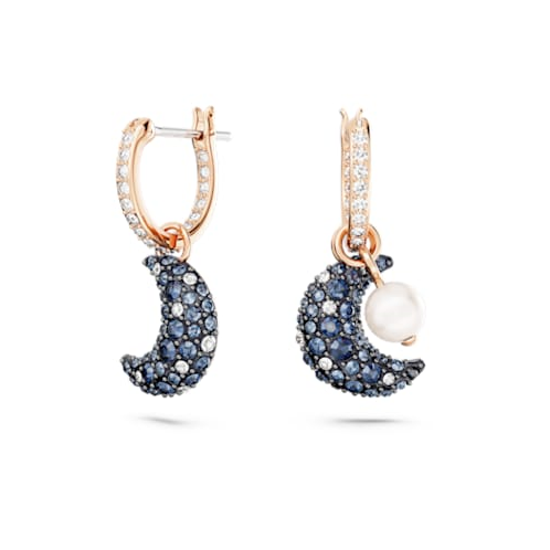 Swarovski Luna drop earrings, Asymmetrical design, Moon, Multicolored, Rose gold-tone plated