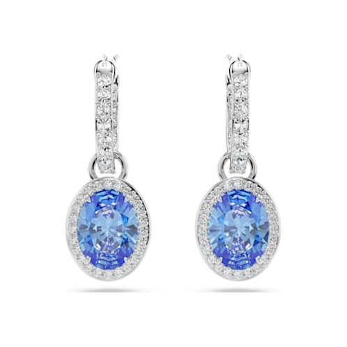 Swarovski Constella drop earrings, Oval cut, Blue, Rhodium plated