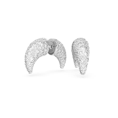 Swarovski Luna stud earrings, Moon, Small, White, Rhodium plated
