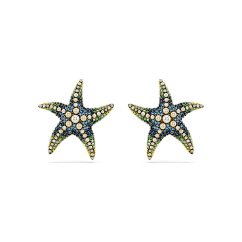 Swarovski Idyllia stud earrings, Starfish, Large, Multicolored, Gold-tone plated