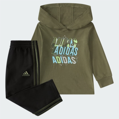 Adidas Two-Piece Long Sleeve Graphic Hooded Tee and Pant Set