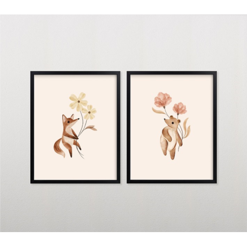 Potterybarn Minted Animals with Flowers Wall Art by Vivian Yiwing