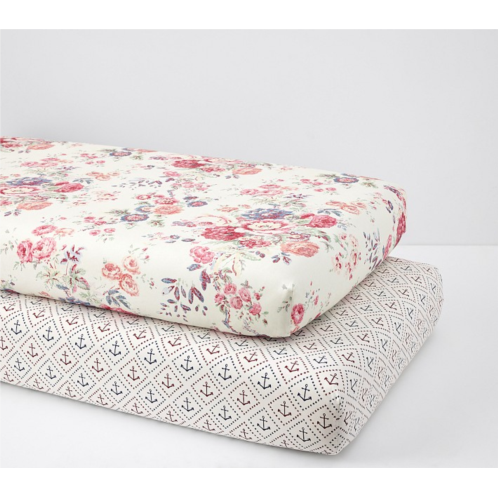 Potterybarn Anchors & Eleanor Floral Organic Crib Sheet Bundle - Set of 2