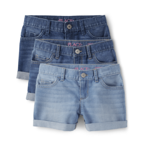 Childrensplace Girls Roll Cuff Denim Shortie Shorts 3-Pack