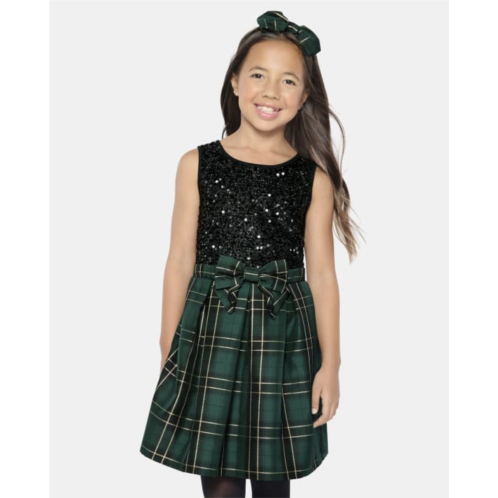 Childrensplace Girls Matching Family Sequin Plaid Fit And Flare Dress
