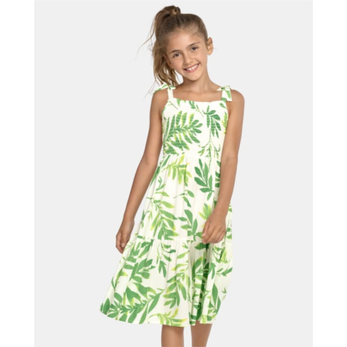 Childrensplace Girls Matching Family Palm Leaf Tiered Dress