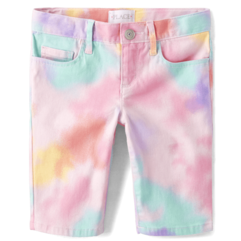 Childrensplace Girls Rainbow Tie Dye Twill Skimmer Shorts