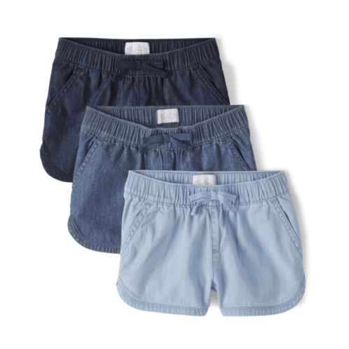 Childrensplace Girls Chambray Pull On Shorts 3-Pack