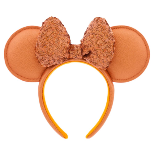 Disney Minnie Mouse Ear Headband with Sequined Bow for Adults Peach Punch