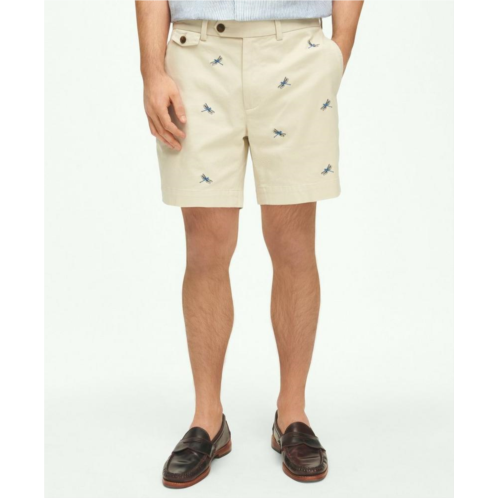 Brooksbrothers 7 Washed Cotton Shorts With Embroidered Dragonfly Motif