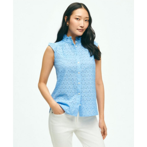 Brooksbrothers Eyelet Flutter Sleeve Blouse In Cotton