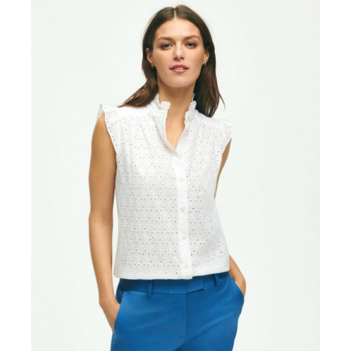 Brooksbrothers Eyelet Flutter Sleeve Blouse In Cotton