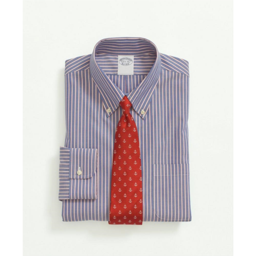 Brooksbrothers Stretch Supima Cotton Non-Iron Pinpoint Oxford Button-Down Collar, Outline Stripe Dress Shirt